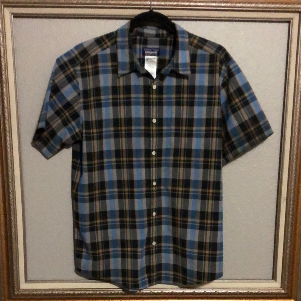 Patagonia Mens M Plaid SHIRT Cotton Bld Pocket EUC